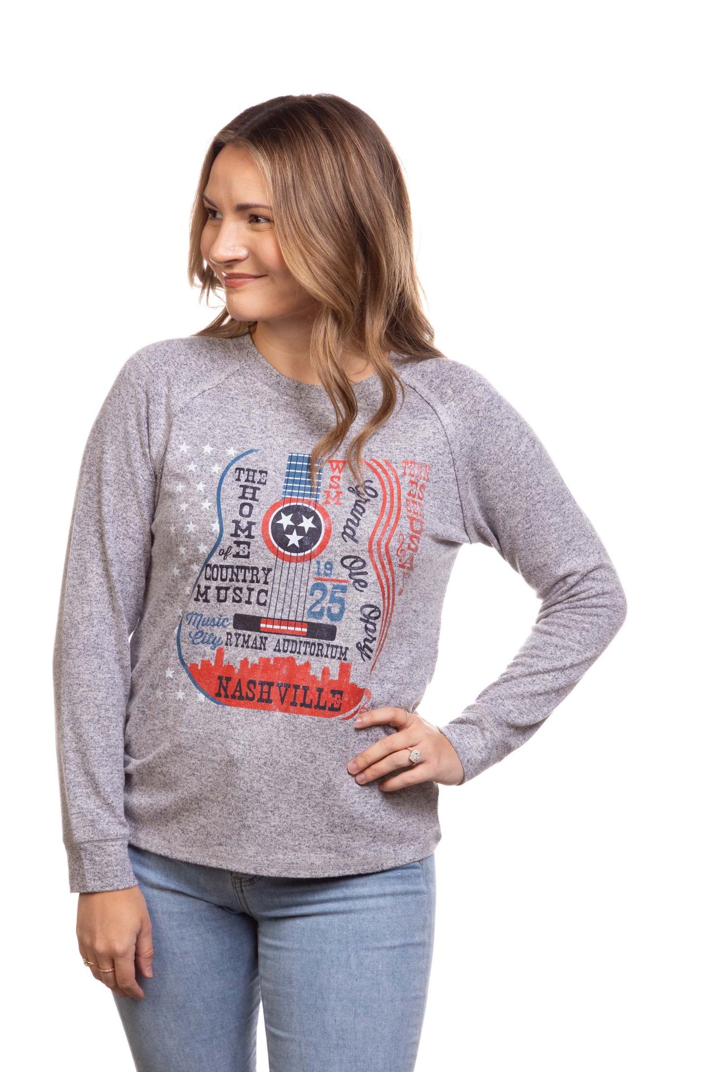 Opry Tri-Star Guitar Sweater Top - L/S