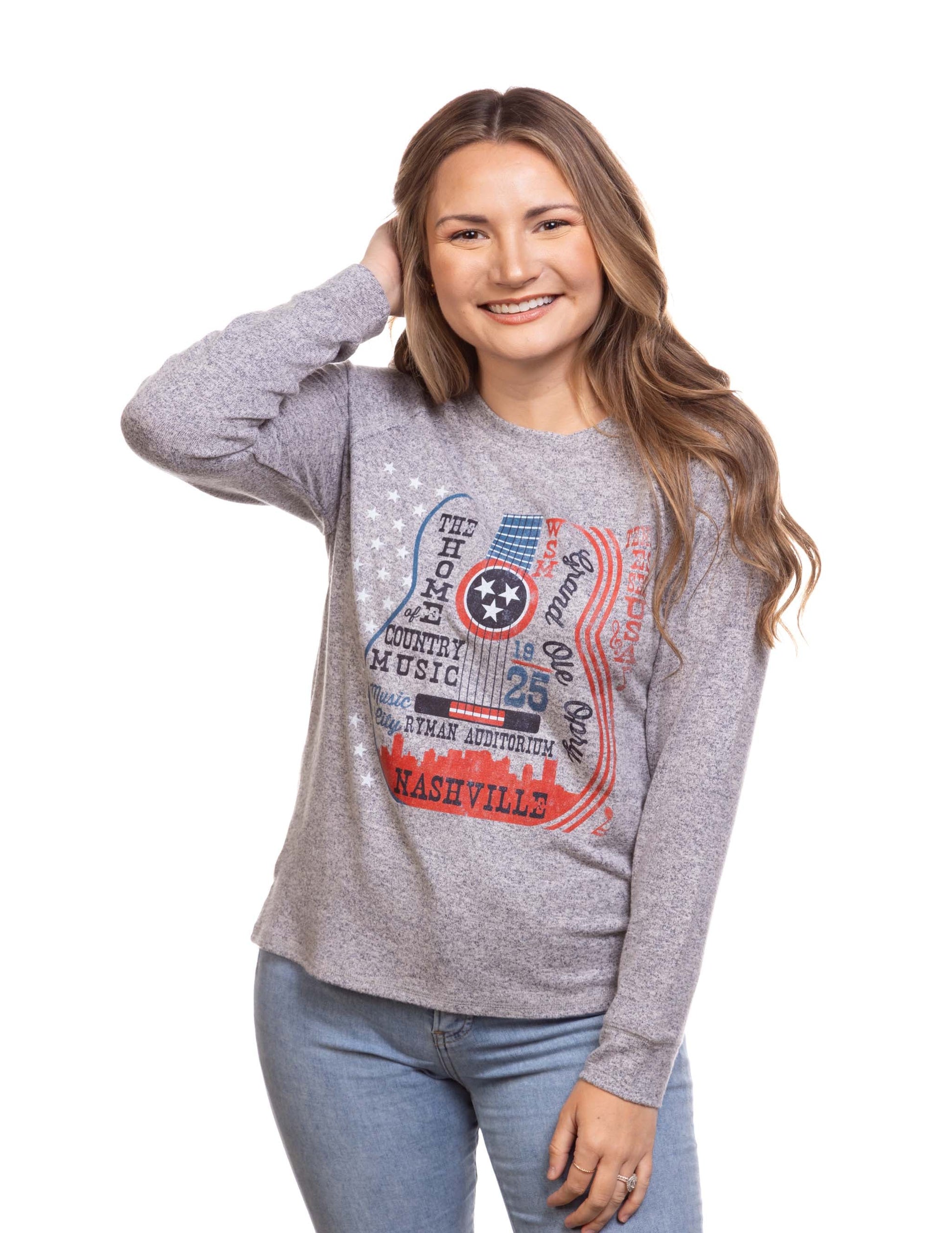 Opry Tri-Star Guitar Sweater Top - L/S