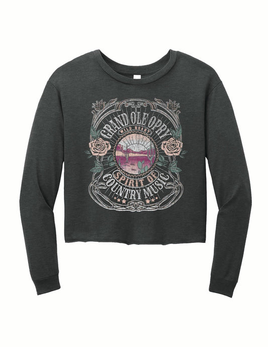 Opry Wild Heart Long Sleeve Cropped Top - GRAY / SM - L/S