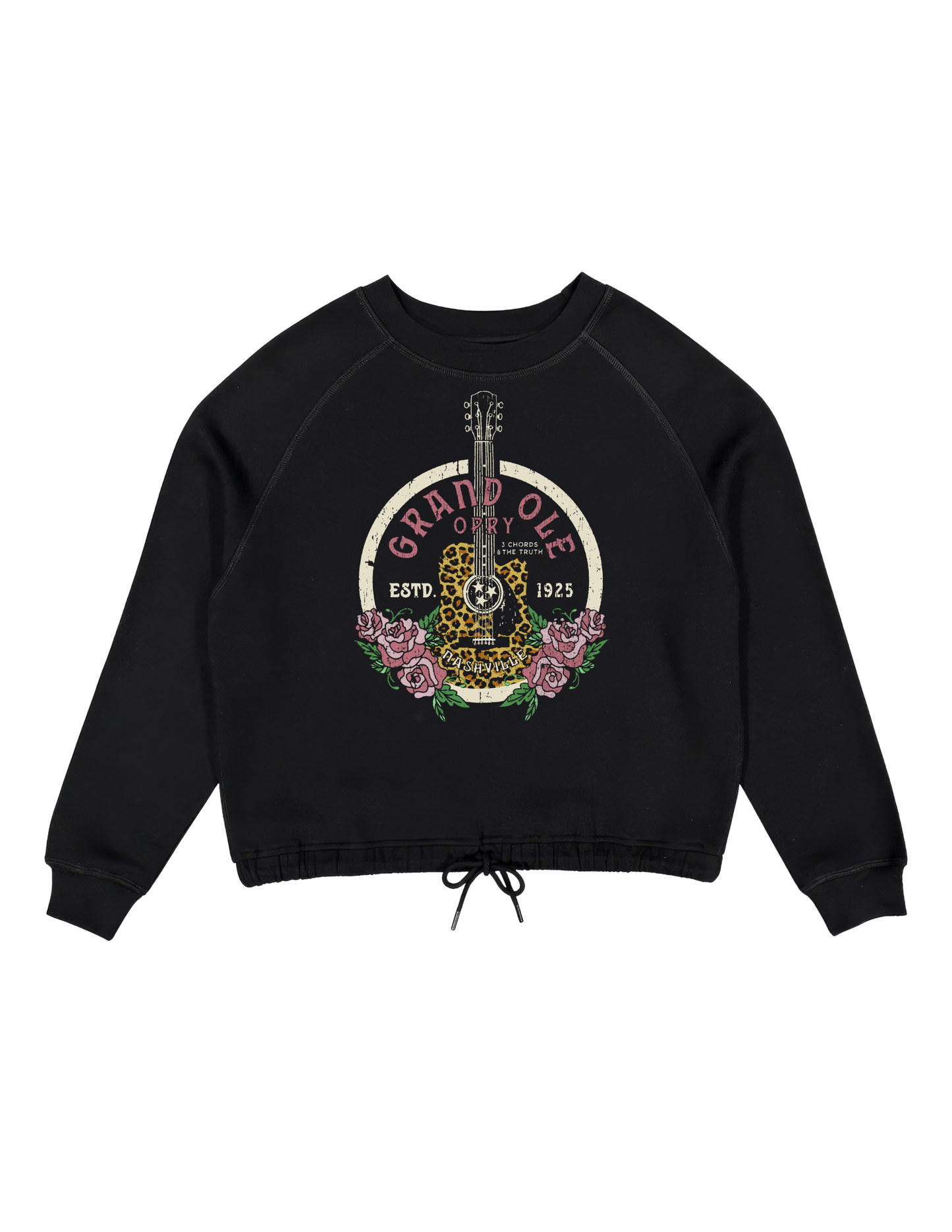 Opry Women’s Leopard Guitar Black Sweatshirt - CREW SWEATSHIRTS