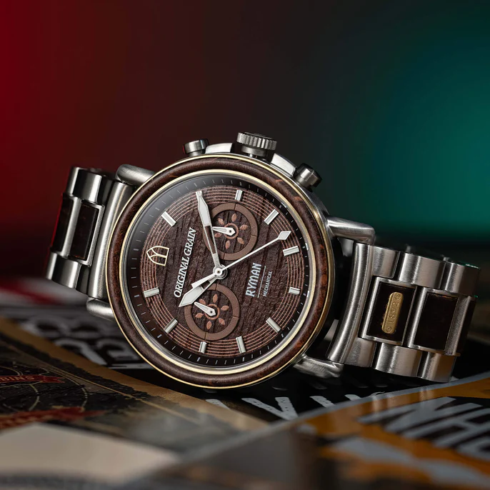 Original Grain Ryman Mechanical Chrono 44MM Stage Wood Watch - WATCHES