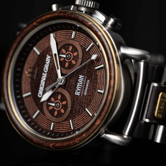 Original Grain Ryman Mechanical Chrono 44MM Stage Wood Watch - WATCHES