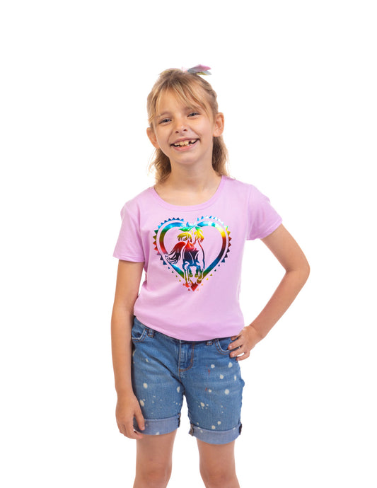 Rainbow Heart Girl’s T-Shirt - PURPLE / SM - KIDS APPAREL