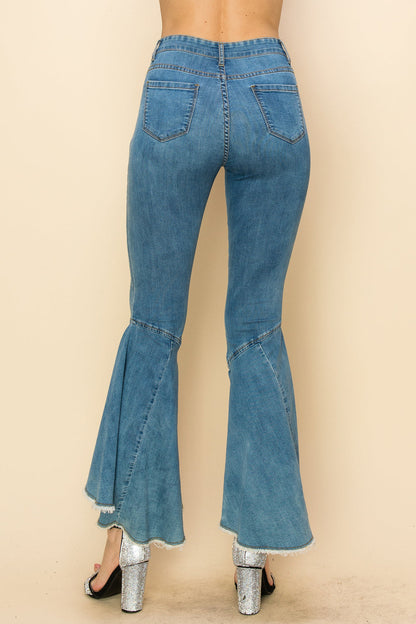 Raw Edge Bell Bottom Jeans - BOTTOMS
