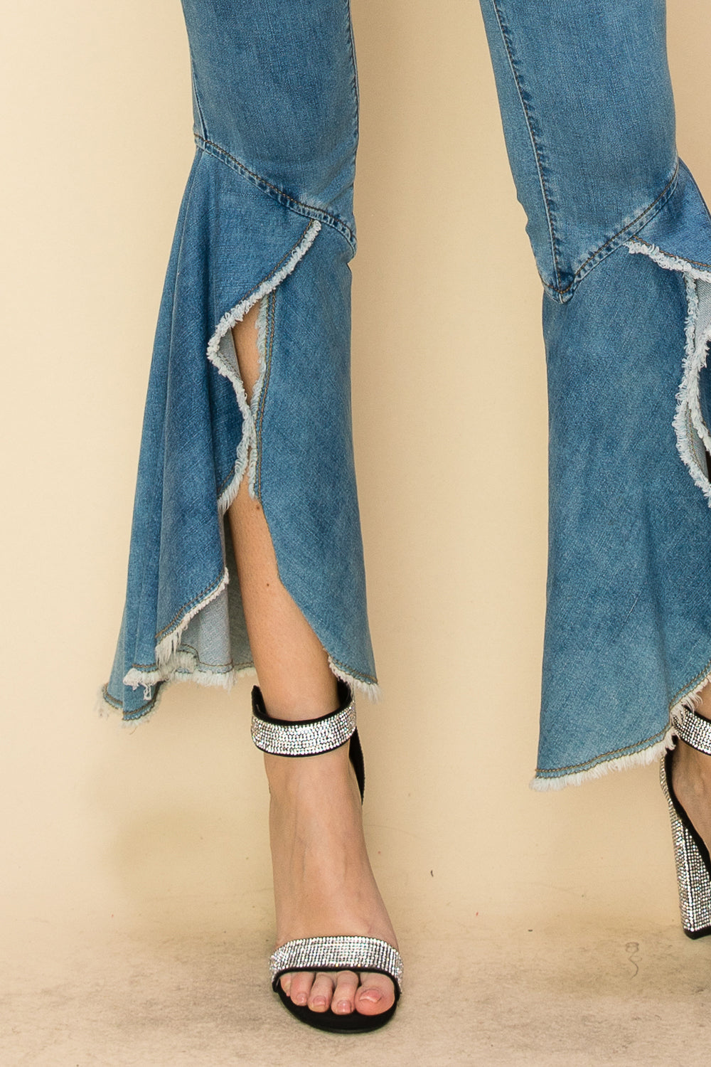 Raw Edge Bell Bottom Jeans - BOTTOMS