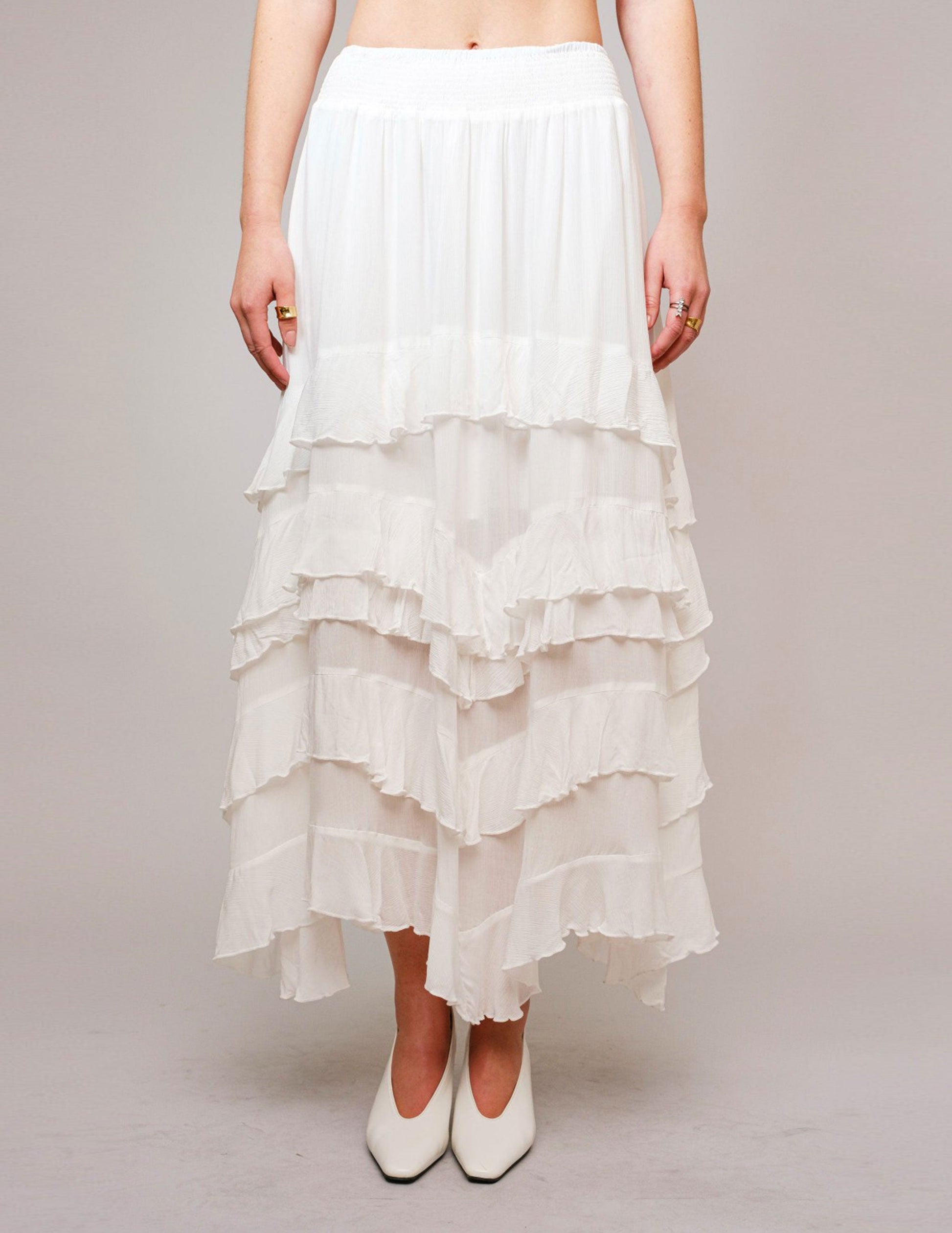 Rayon Crinkle Smocked Waist Maxi Skirt - SKIRTS
