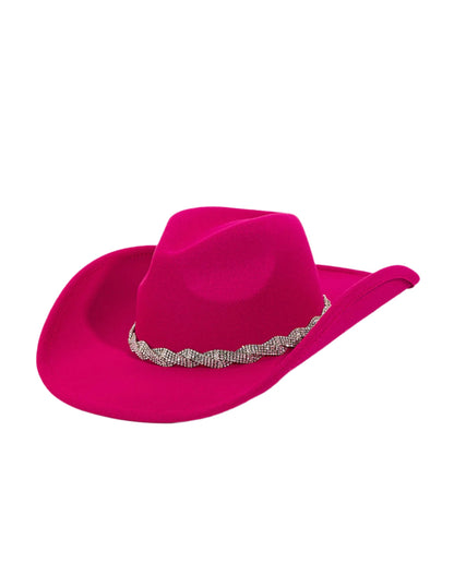 Rhinestone Chain Fuchsia Cowboy Hat - HATS
