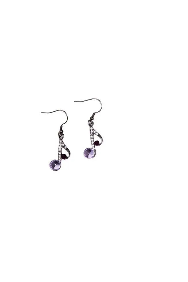 Rhinestone Music Note Earrings - JEWELRY