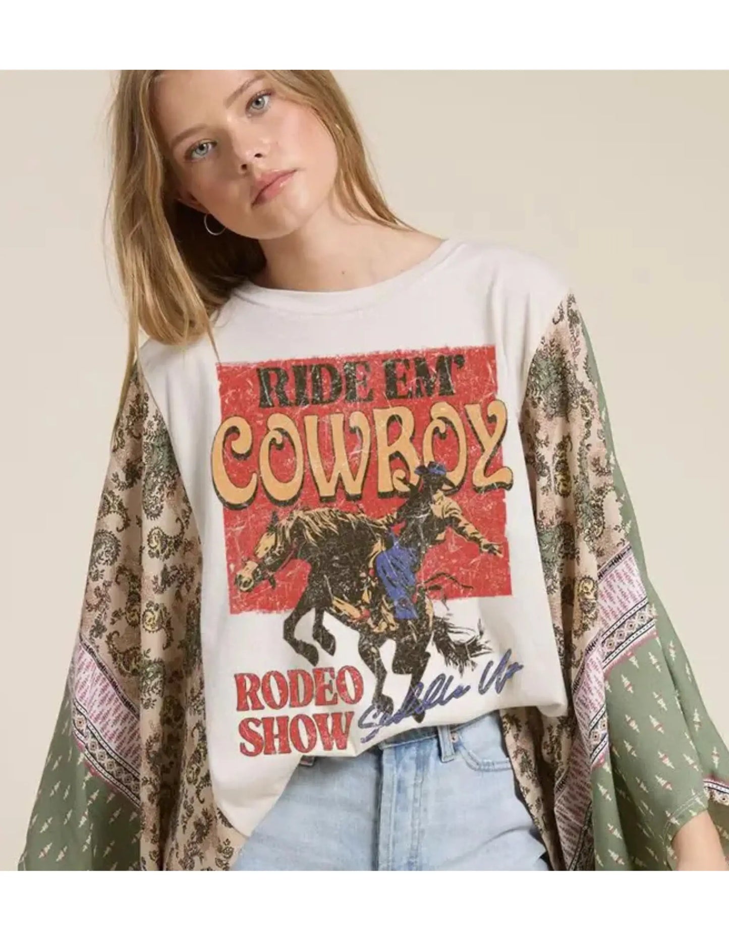Ride Em’ Cowboys Kaftan Paisley Sleeve Top - CREWS