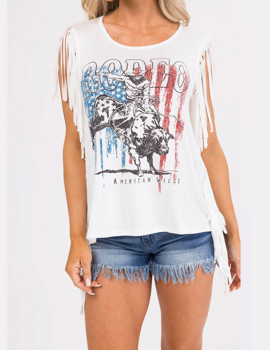 Rodeo American Flag Tank with Fringe Details - SCOOPNECK