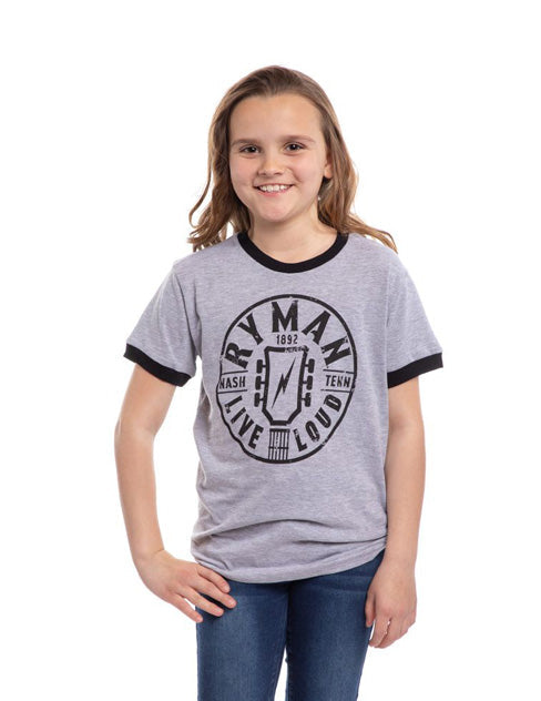 Ryman Live Loud Youth Ringer T-Shirt - HEATHER / LG - KIDS APPAREL