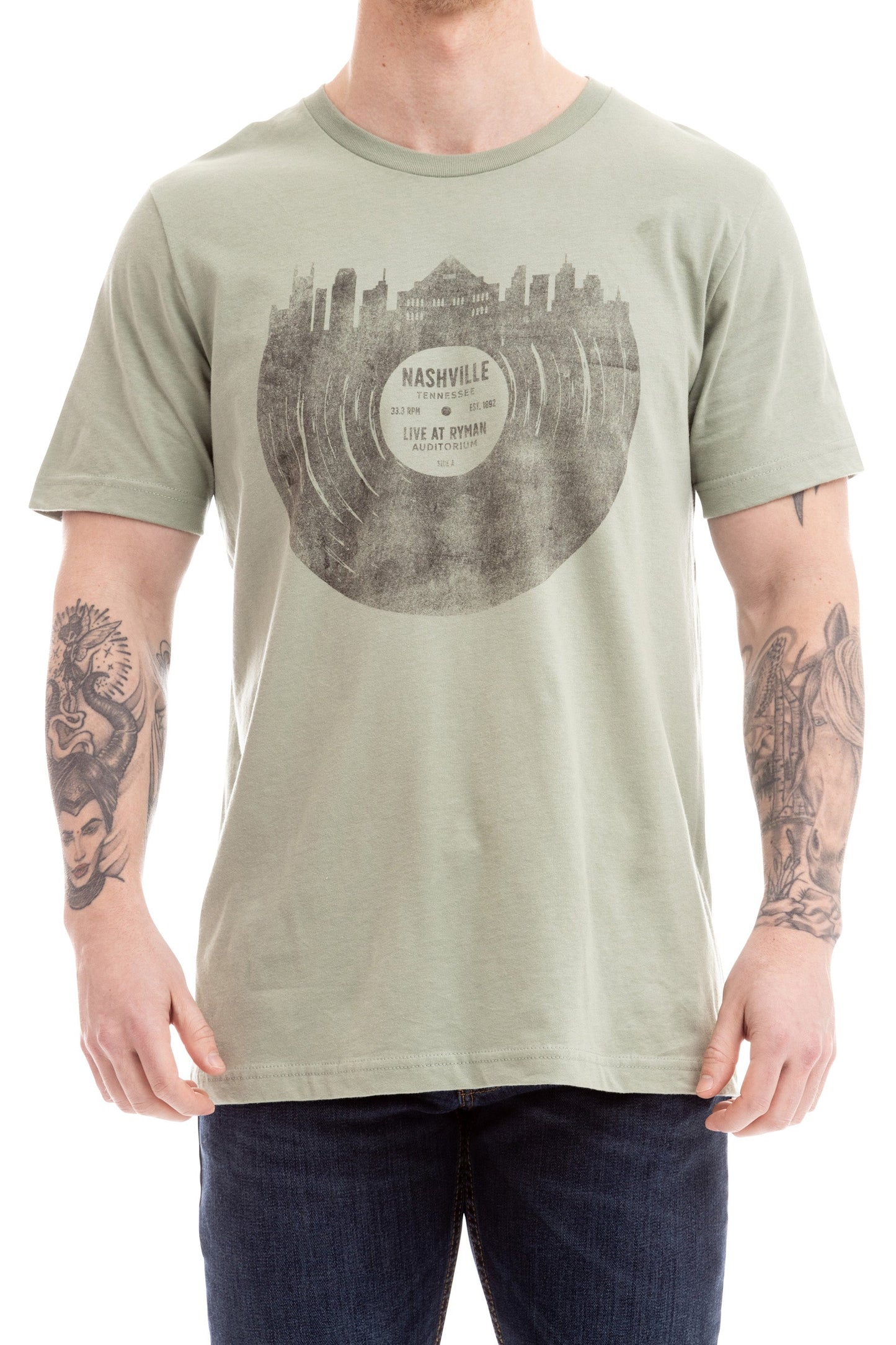 Ryman Nashville Skyline Record T-Shirt - GREEN / SM - S/S