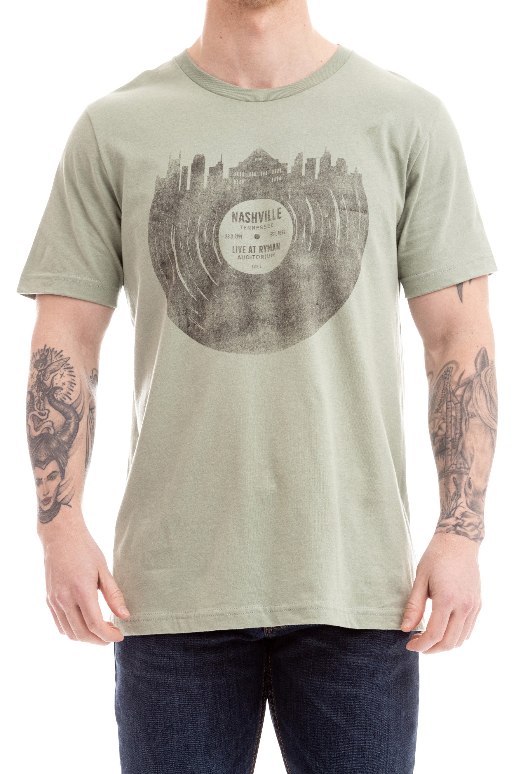 Ryman Nashville Skyline Record T-Shirt - GREEN / SM - S/S
