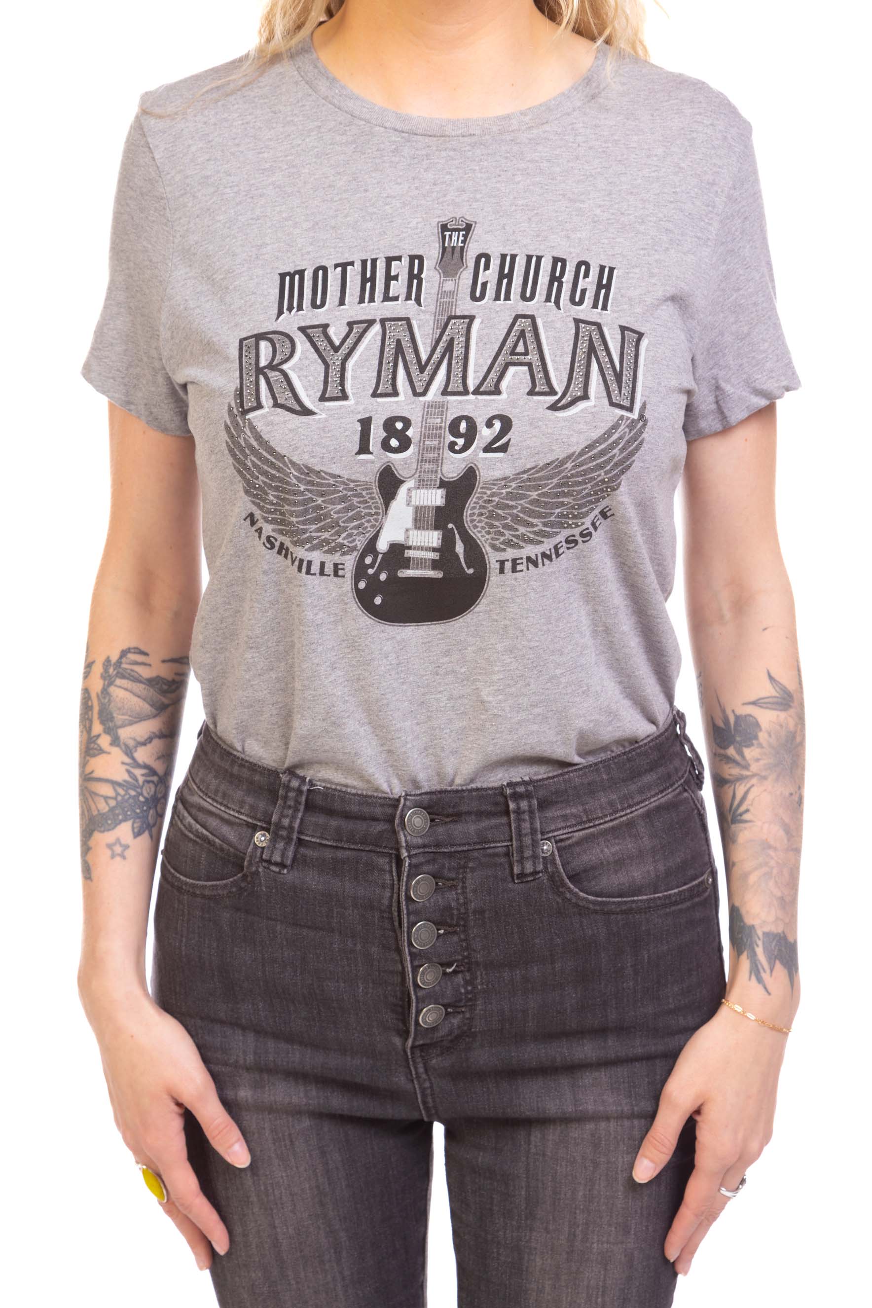 Ryman Outlaw Glitter Wings T-Shirt - GRAY / SM - S/S
