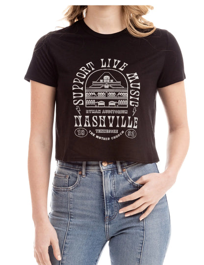 Ryman Support Live Music Cropped Top - BLACK / SM - S/S