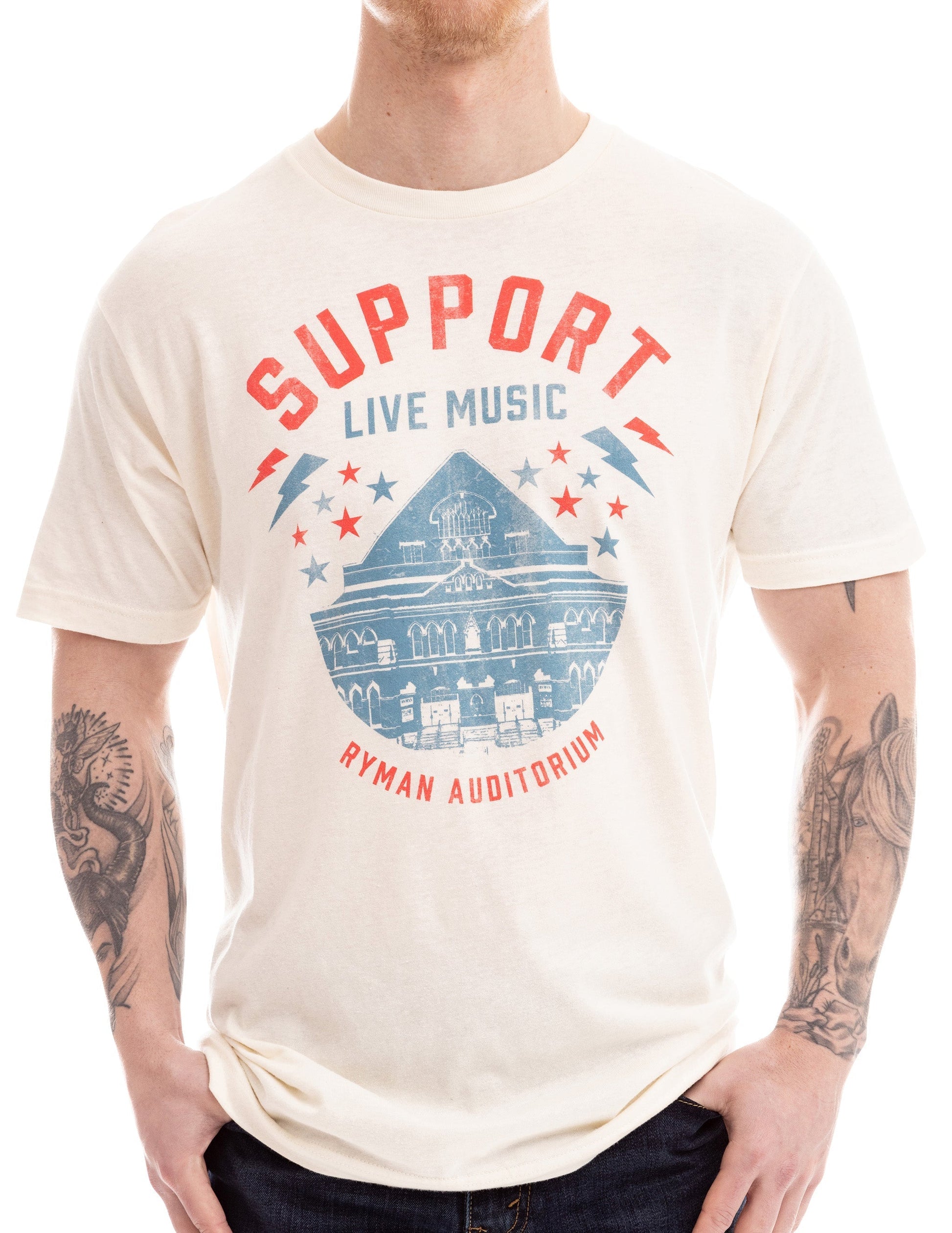 Ryman Support Live Music Vintage Building T-Shirt - WHITE / SM - S/S