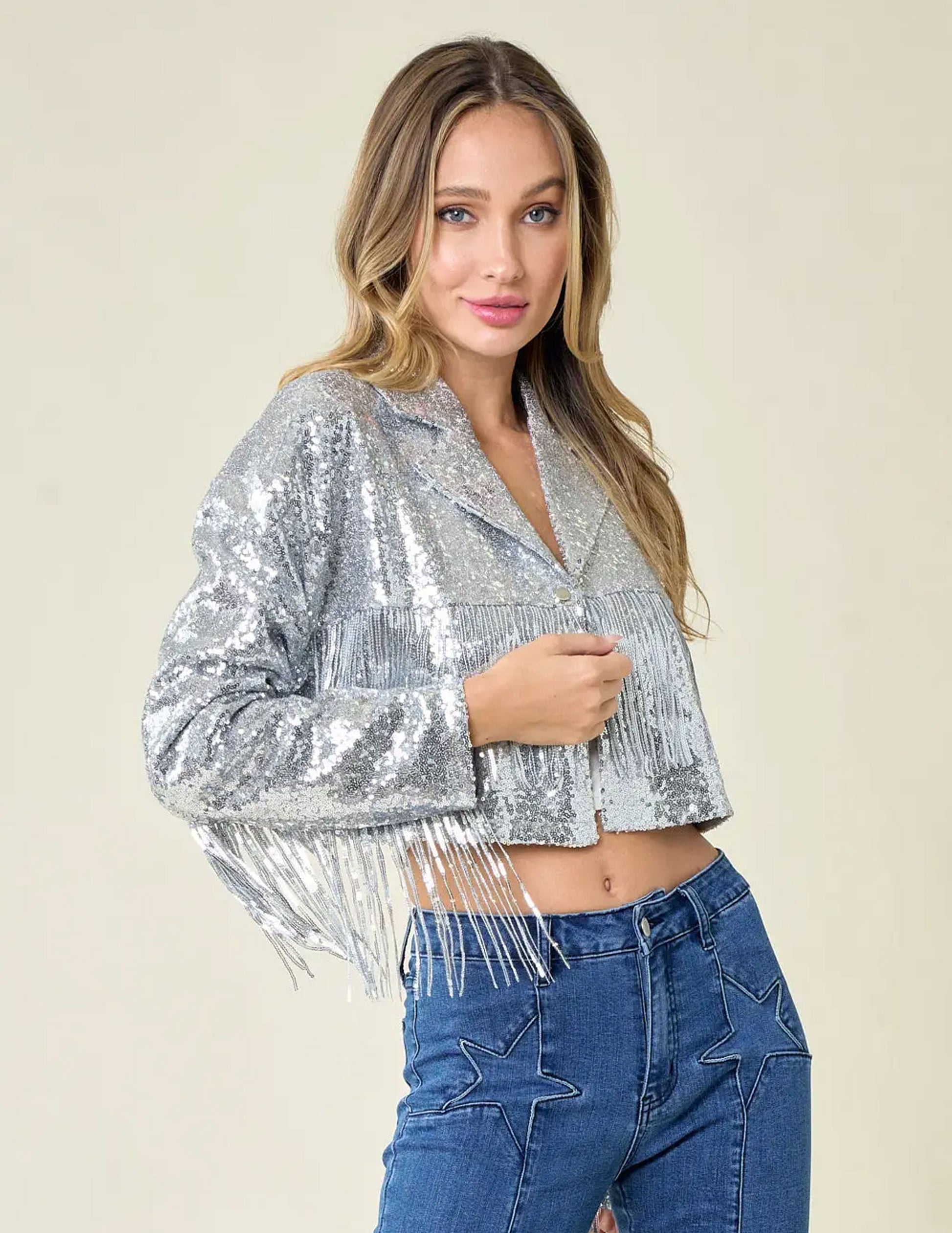 Silver Sequins Fringe Jacket - JACKETS