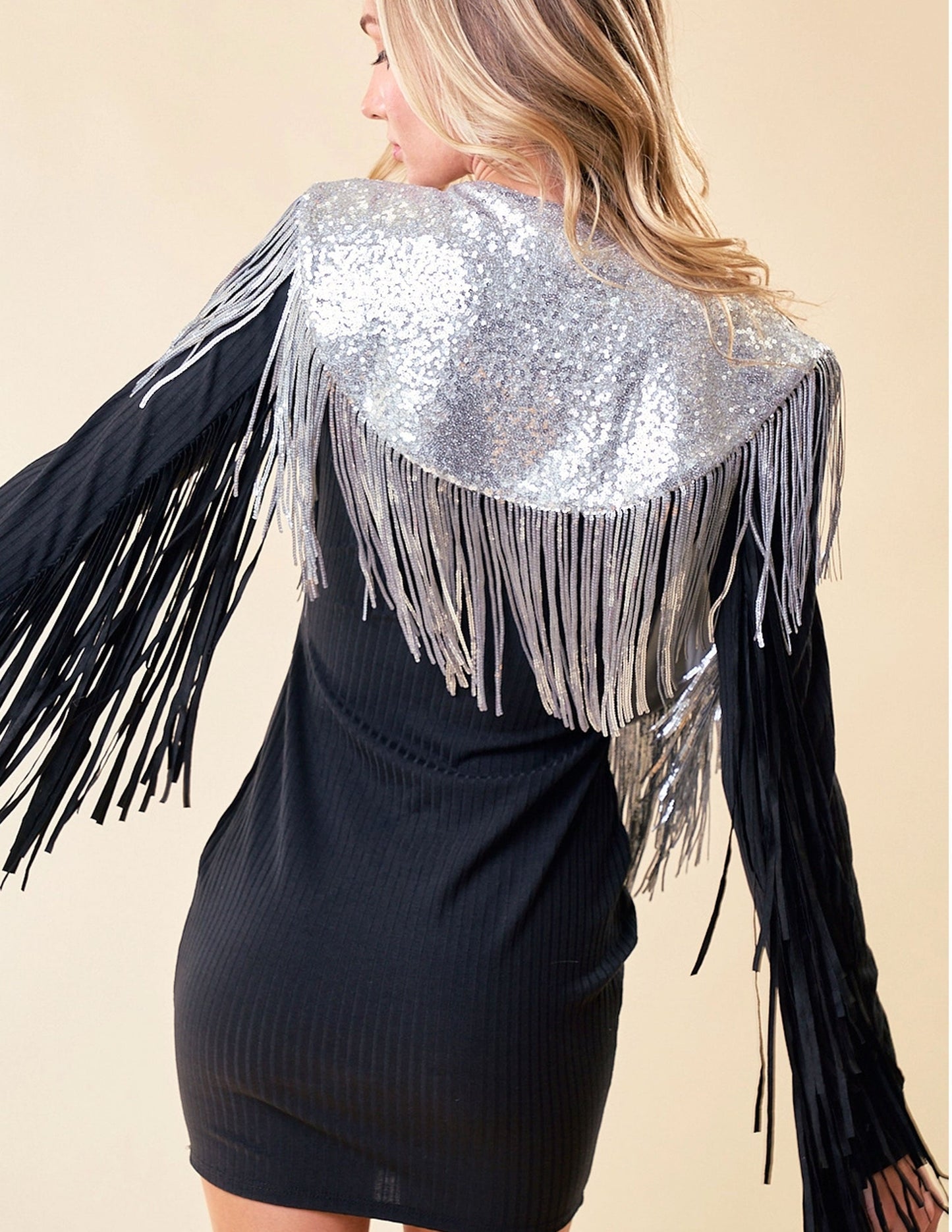 Silver Sequins Fringe Shawl - VESTS
