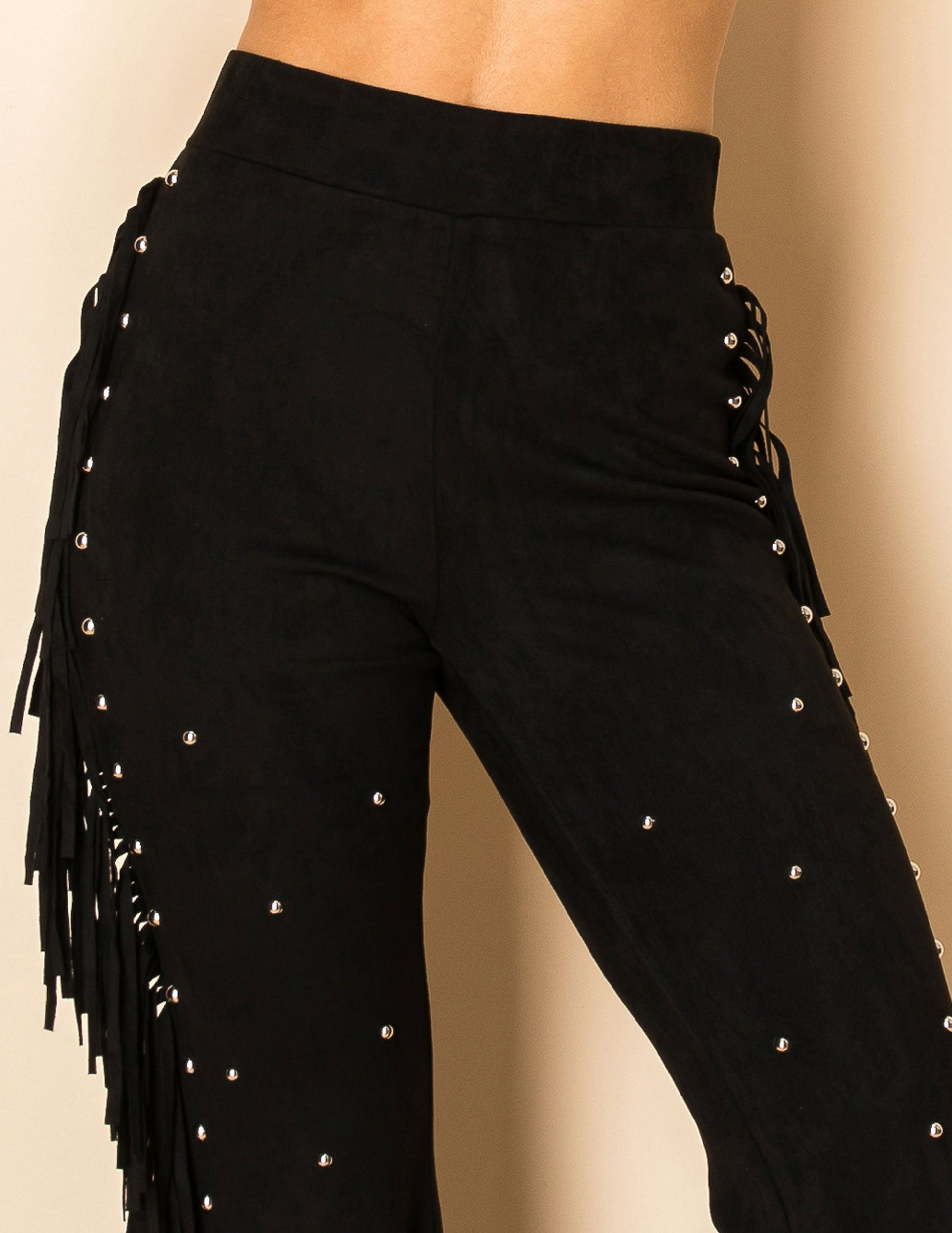 Studded Suede Flare Pants - PANTS