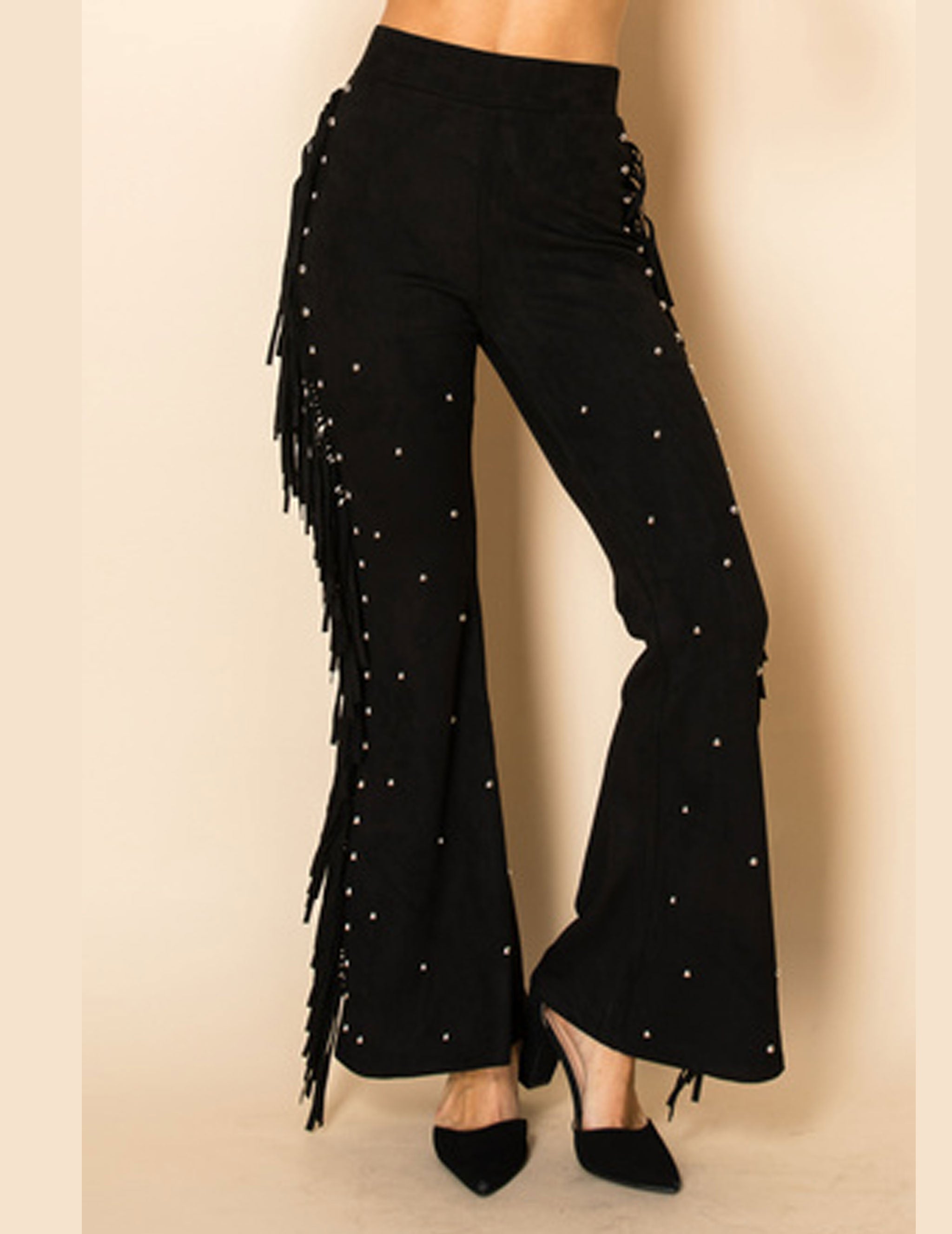 【Andequal アンドコール】studs suede flare pants FA Women's Studded Suede Flare Pants with Studded Details – OpryShop