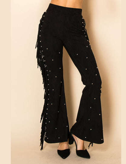 Studded Suede Flare Pants - PANTS