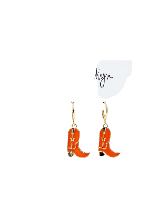 Sunset Coral Cowboy Boot Huggie Earrings - JEWELRY