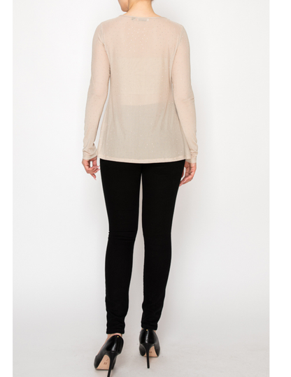 Tan Rhinestone Mesh Layering Top - CREWS