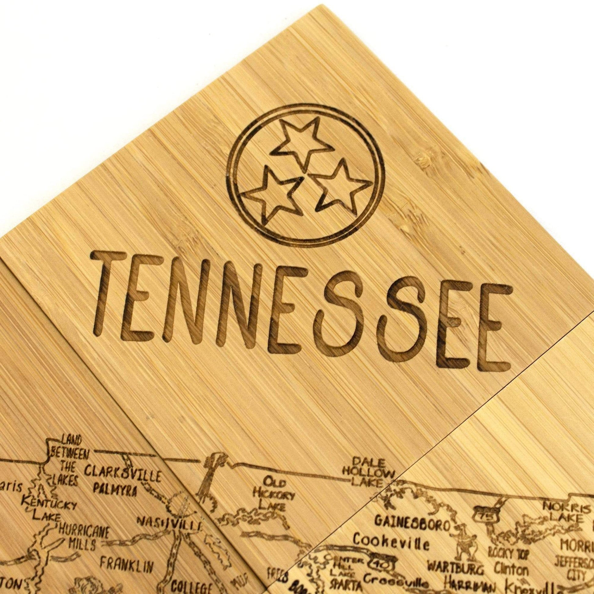Tennessee State Puzzle 4 Piece Bamboo Coaster Set with Case - KITCHEN