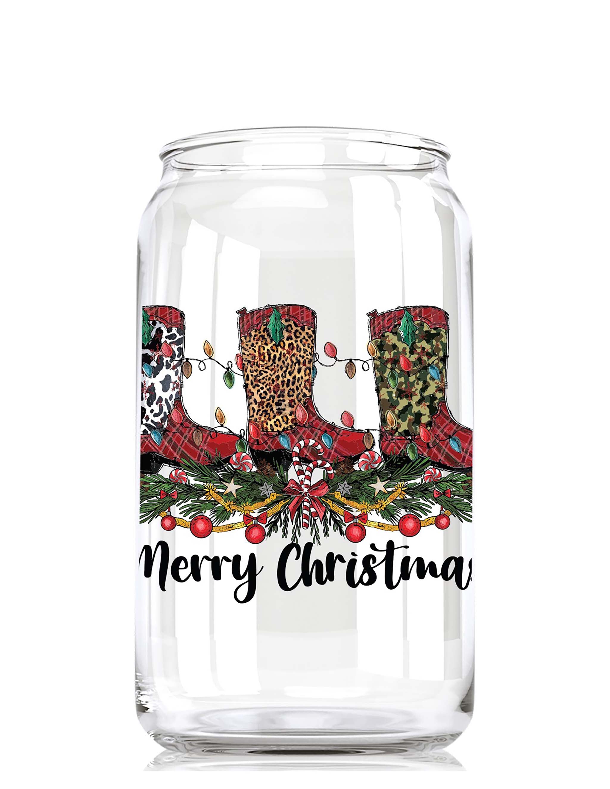 Merry Christmas Cowboy Boot Pint Glass