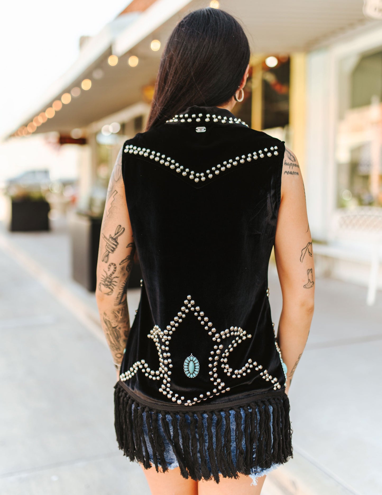 Turquoise Stone Studded Fringe Vest - VESTS
