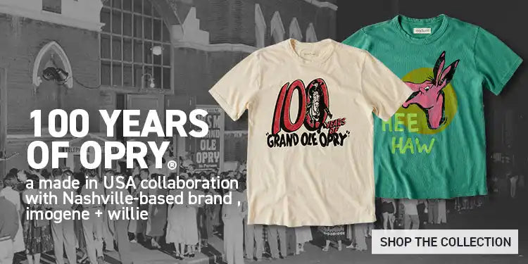 Two graphic t-shirts celebrating 100 years of the Grand Ole Opry.