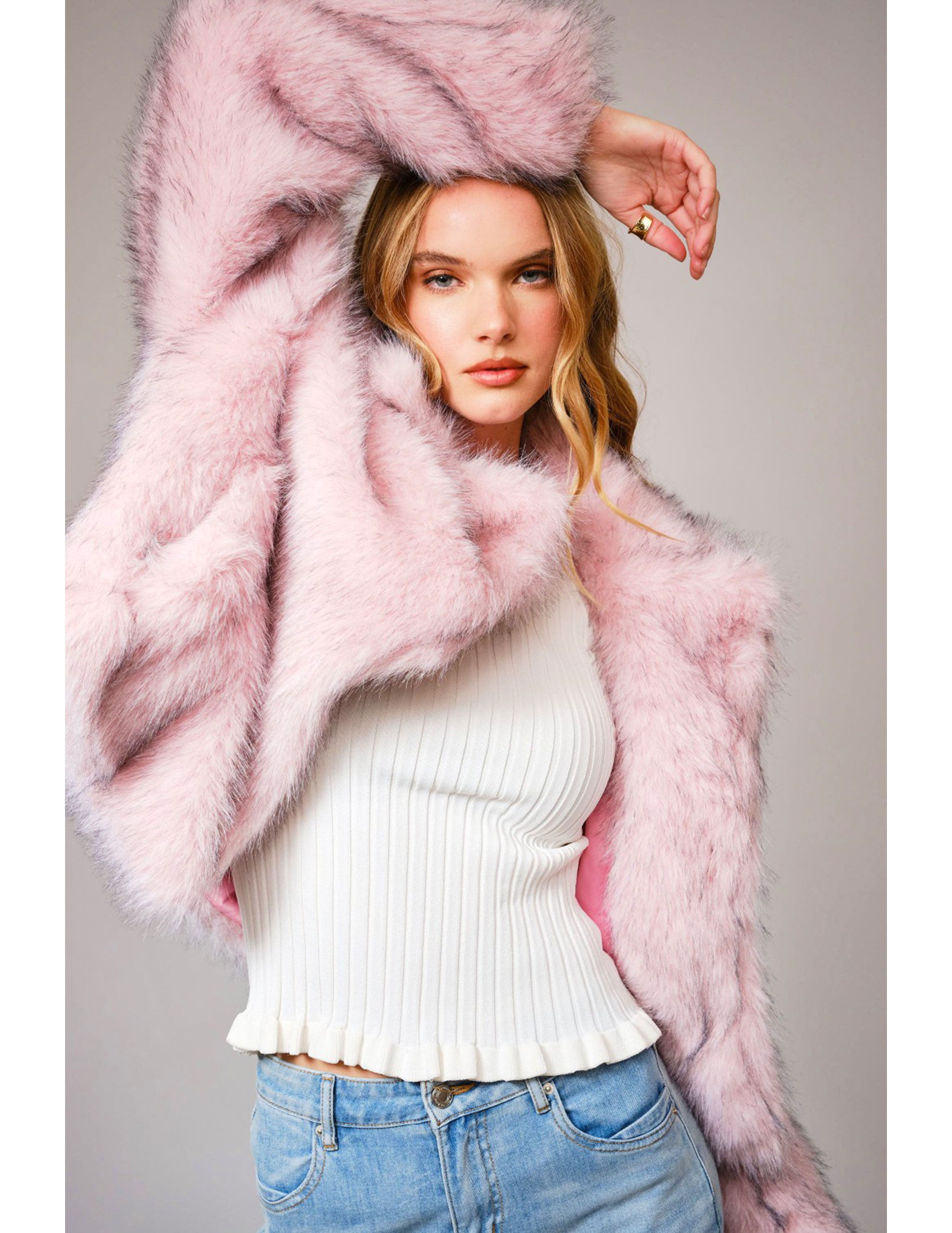 Two Tone Faux Fur Coat - OpryShop