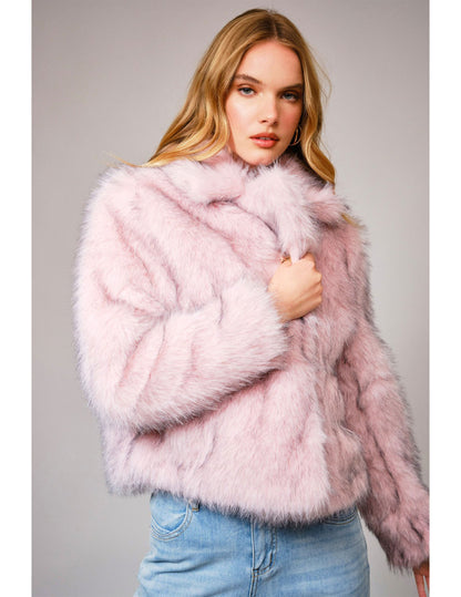 Two Tone Faux Fur Coat - JACKETS
