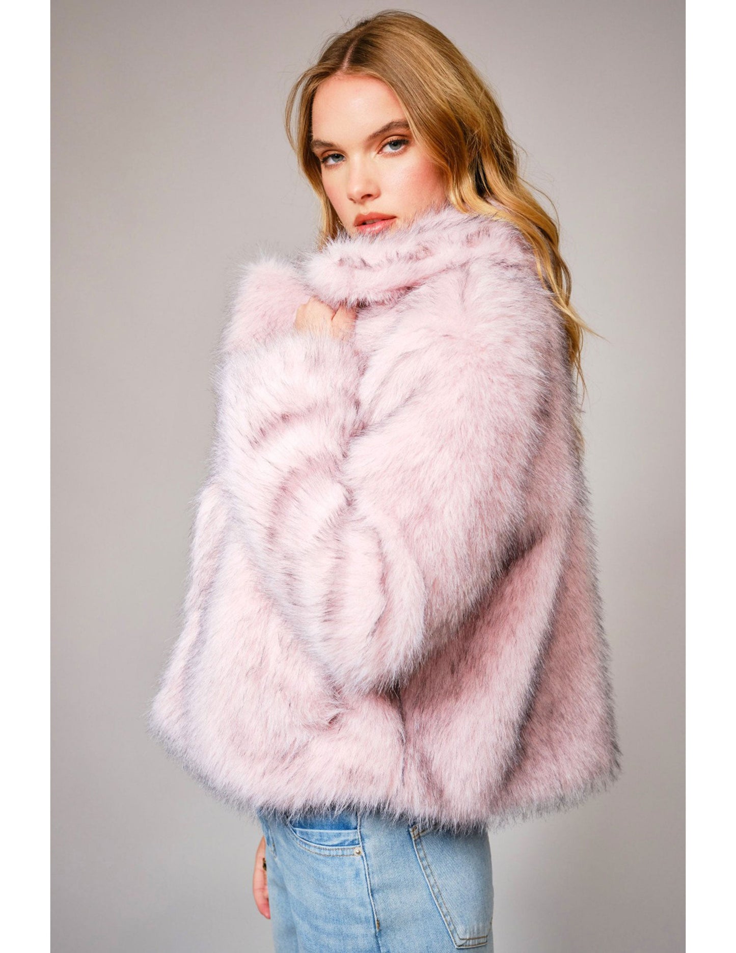 Two Tone Faux Fur Coat - JACKETS