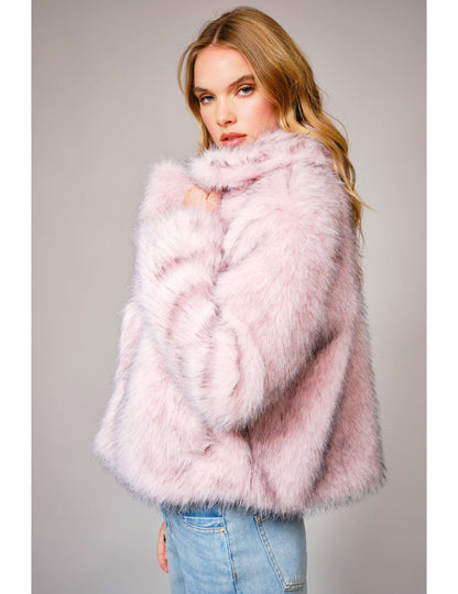 Two Tone Faux Fur Coat - JACKETS
