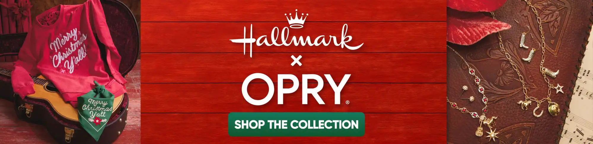 A vibrant red long-sleeved shirt with white lettering, and a green bandana with white lettering, both featuring a festive Christmas theme.
