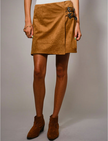 Western Buckle Suede Mini Skort - SKIRTS