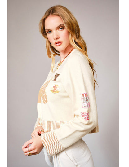 Western Horse Patch Crop Sweater - CREWS