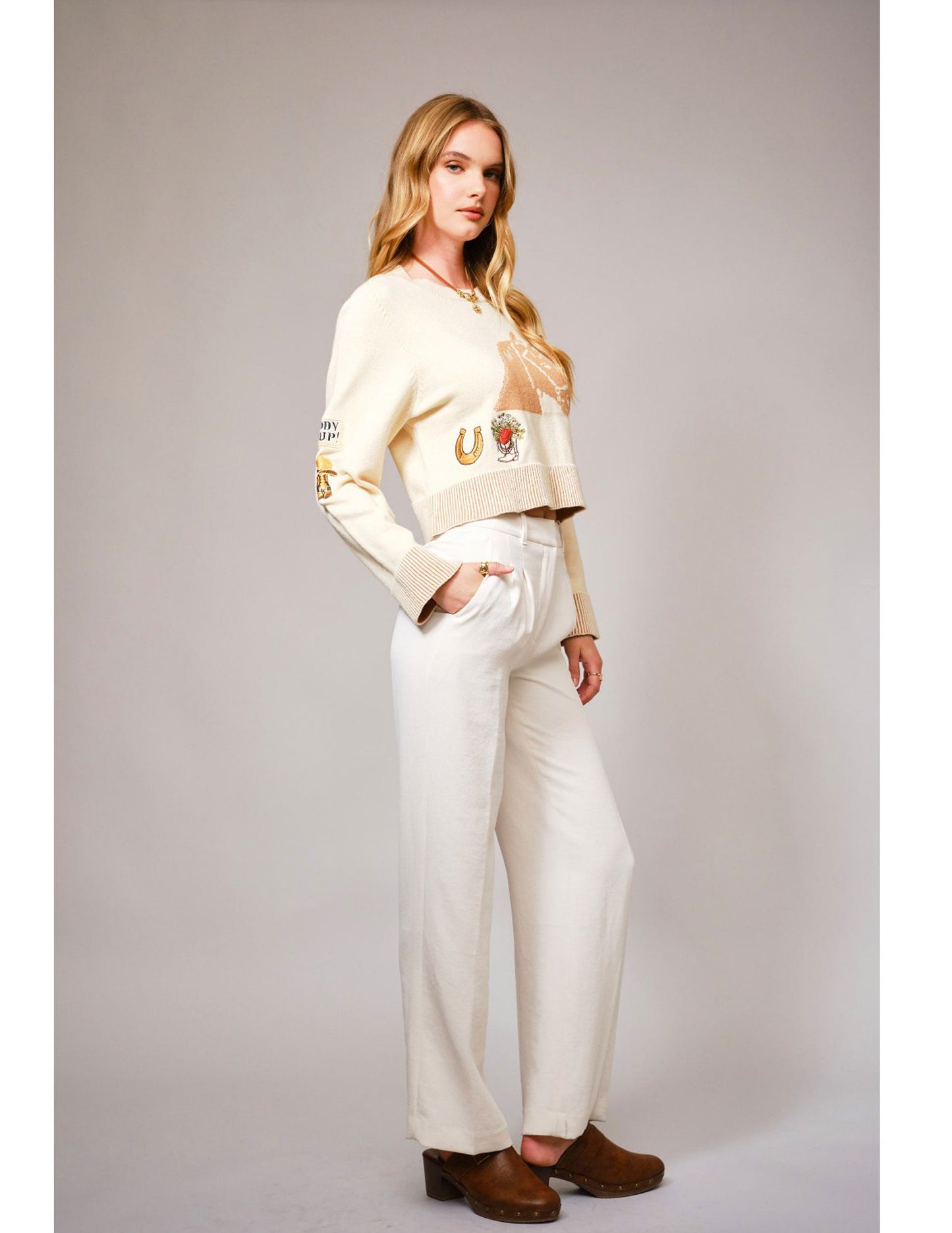 Western Horse Patch Crop Sweater - CREWS