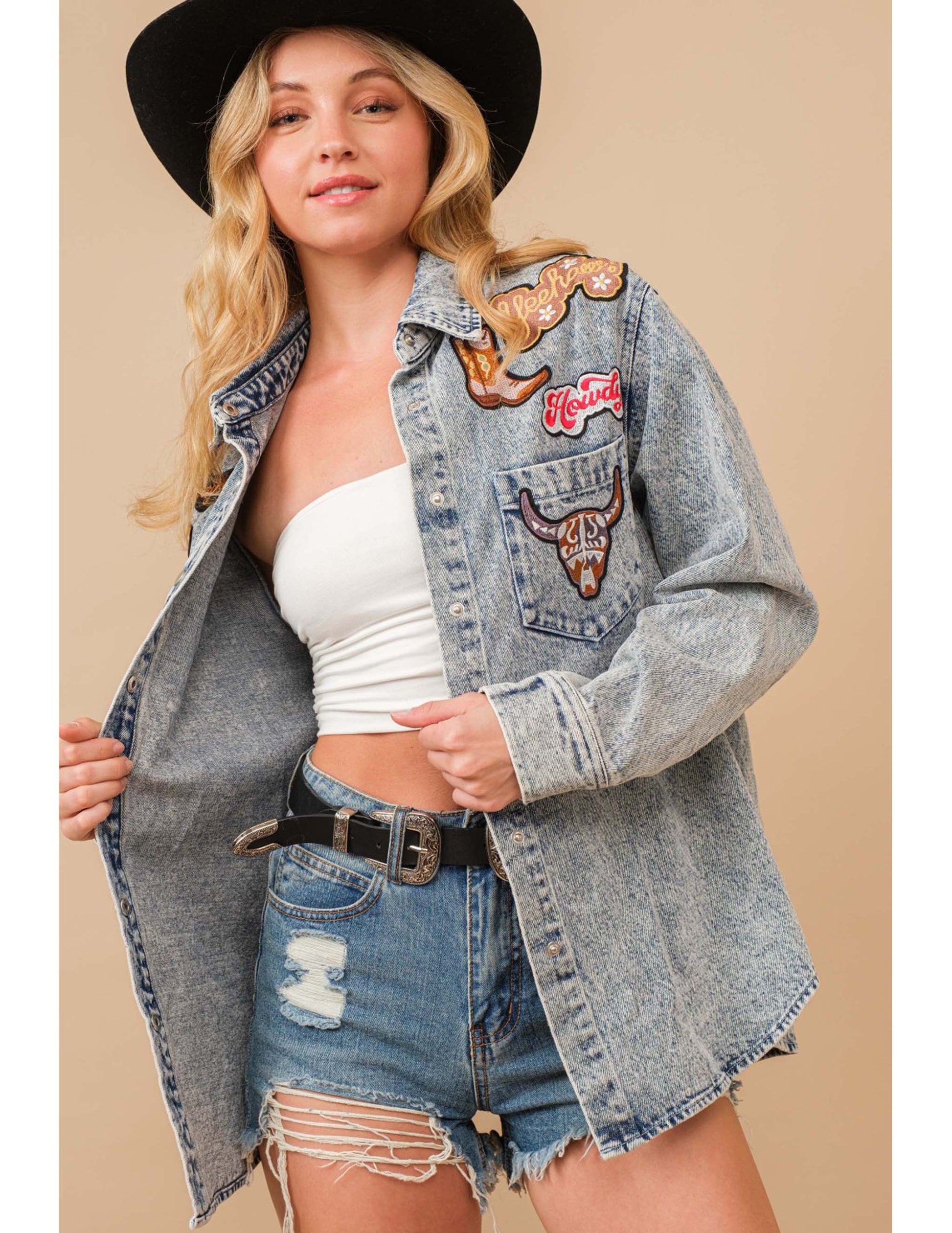 Western Patch Denim Jacket - OUTERWEAR