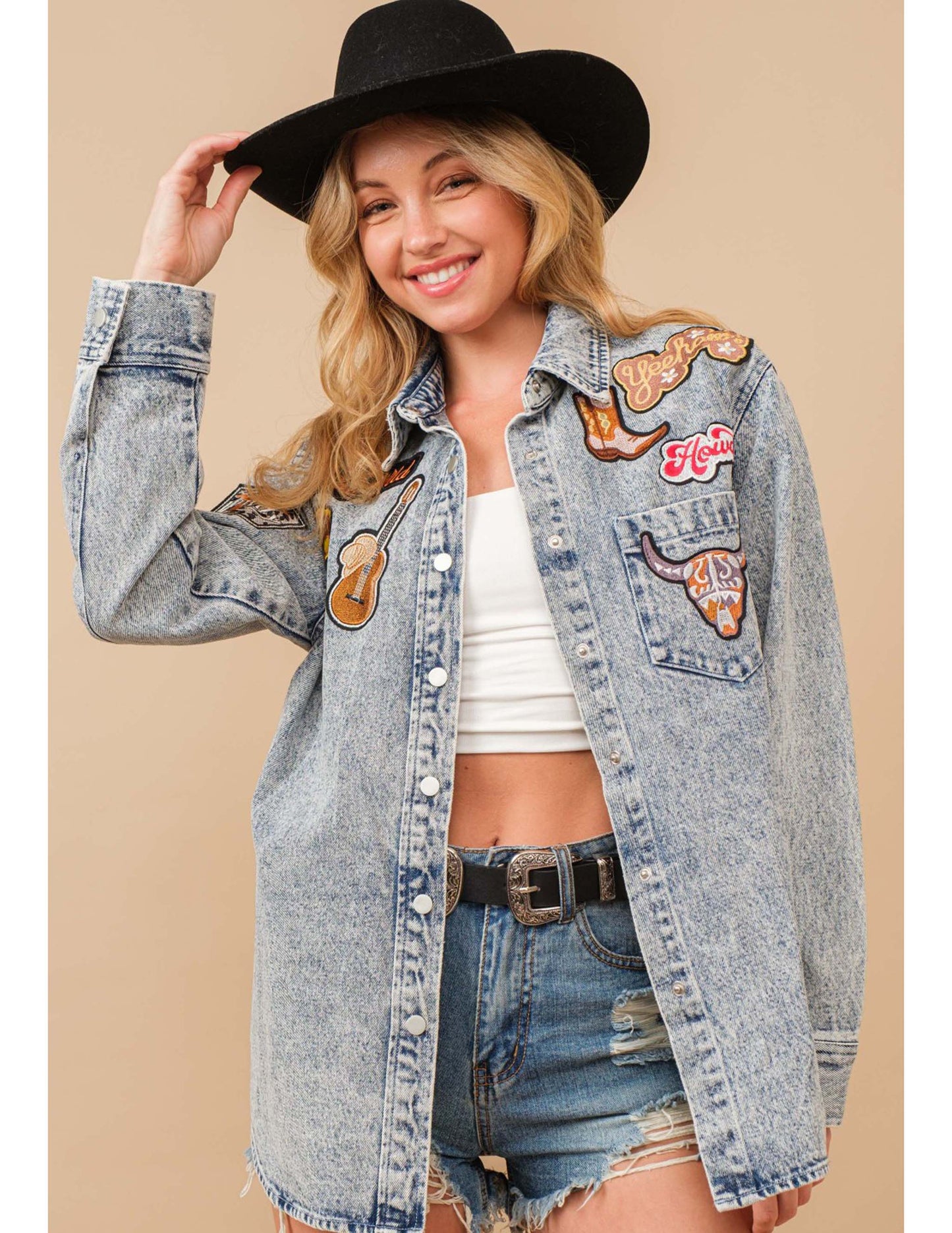 Western Patch Denim Jacket - OUTERWEAR