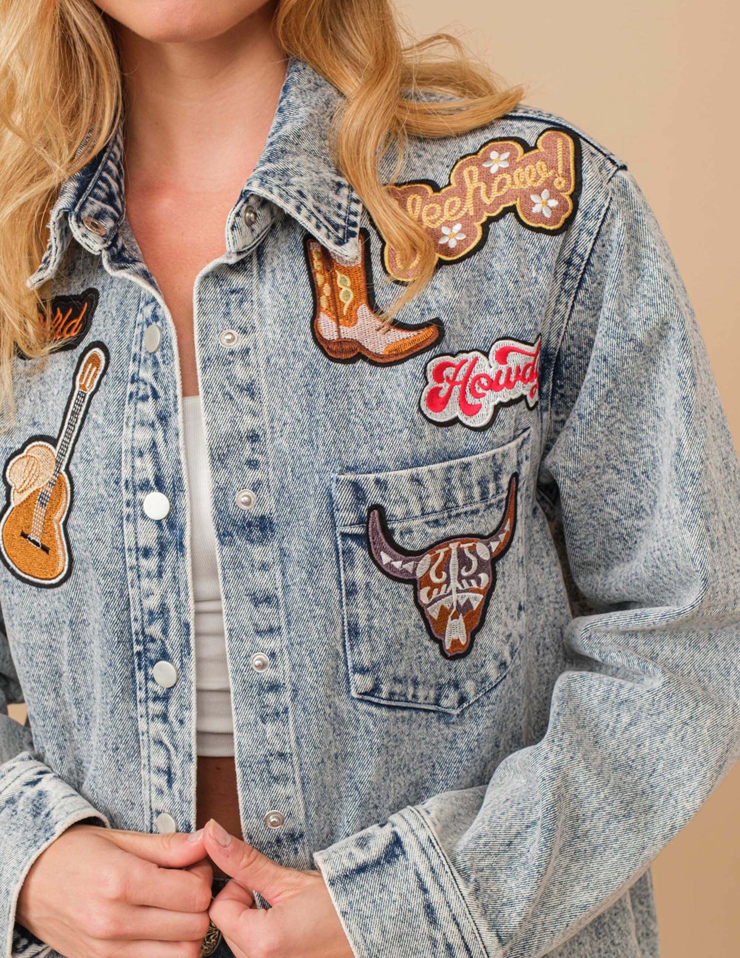 Western Patch Denim Jacket - OUTERWEAR