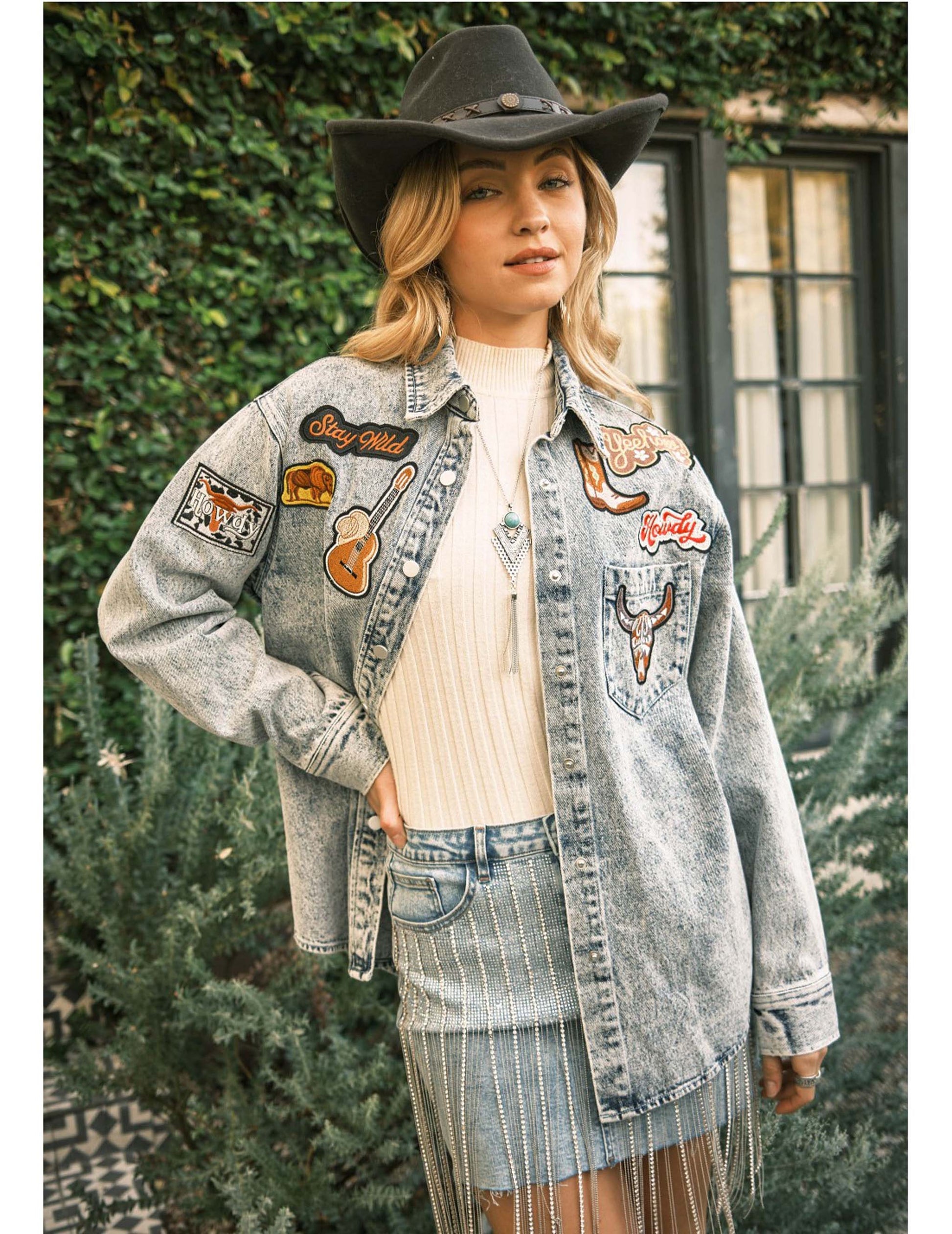 Western Patch Denim Jacket - OUTERWEAR