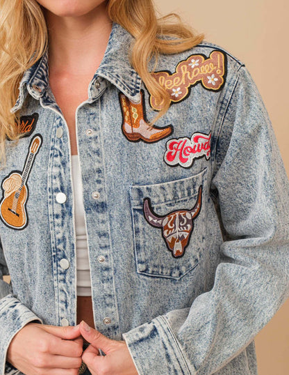 Western Patch Denim Jacket - OUTERWEAR