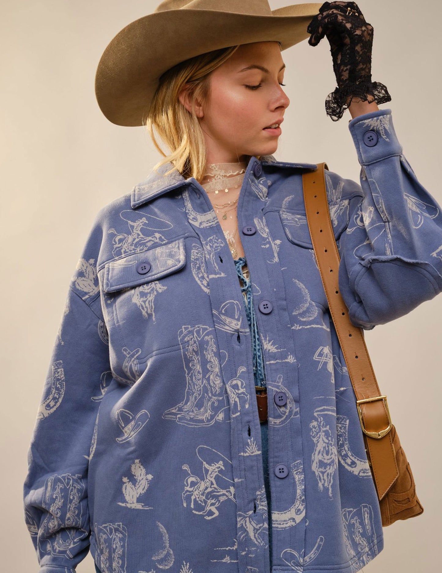 Western Printed Loose Fit Shacket - JACKETS