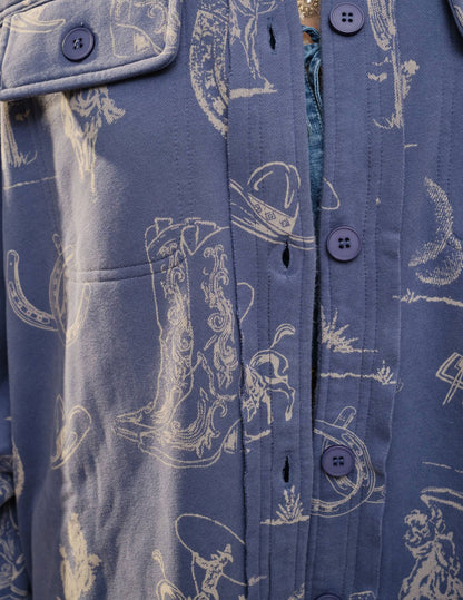 Western Printed Loose Fit Shacket - JACKETS