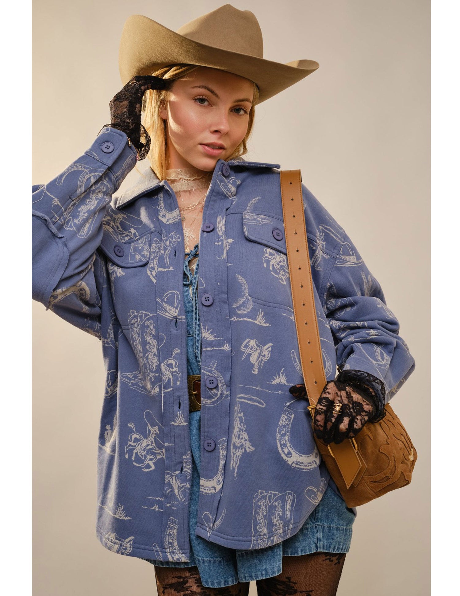 Western Printed Loose Fit Shacket - JACKETS
