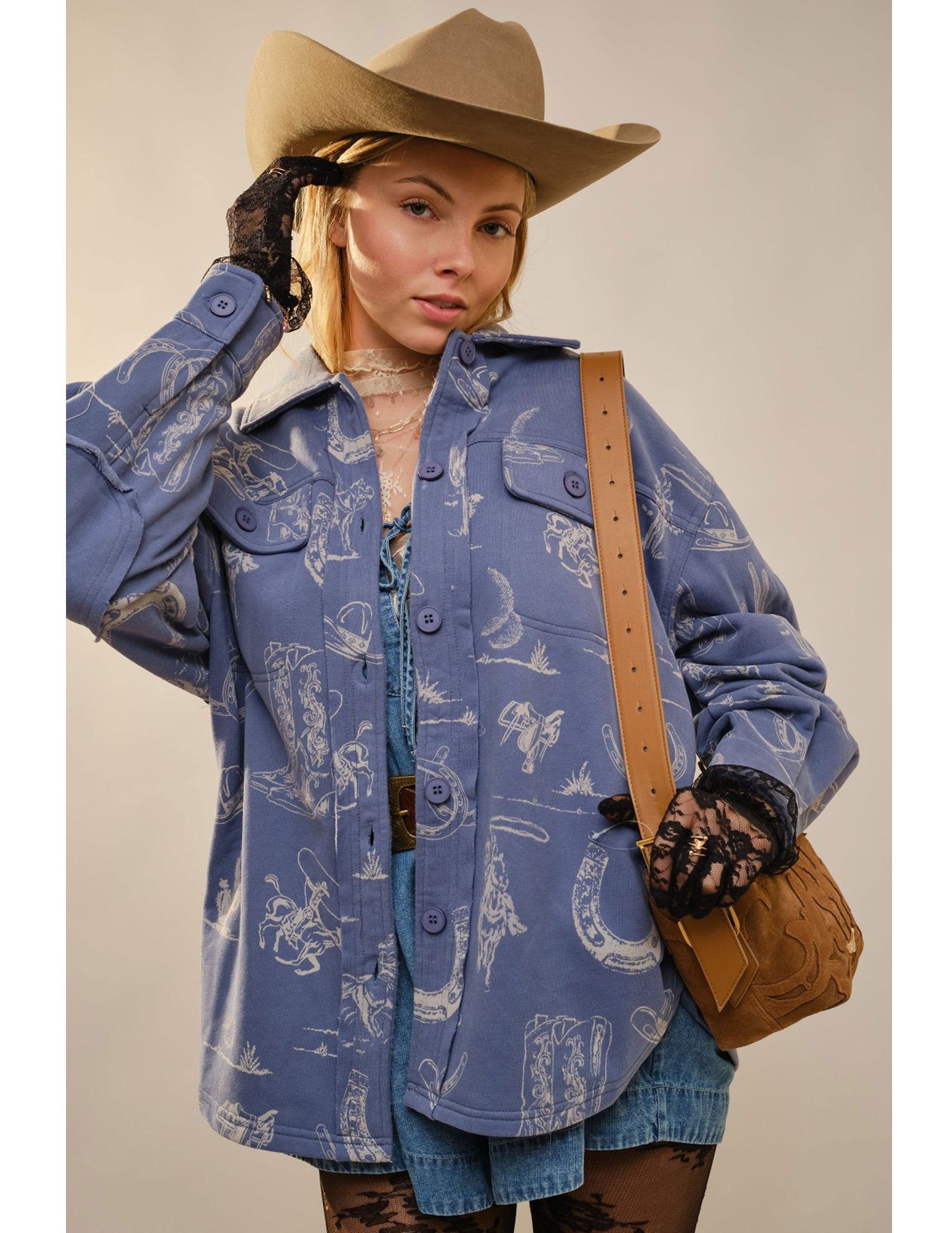 Western Printed Loose Fit Shacket - JACKETS