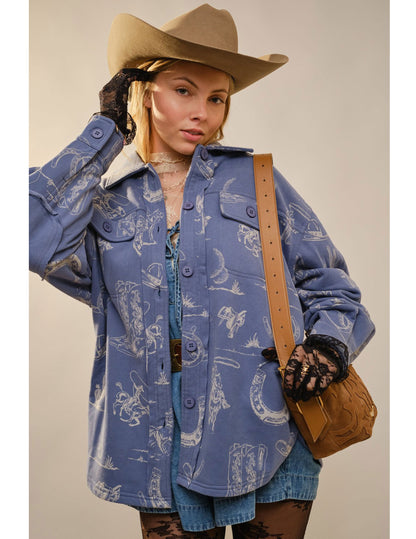 Western Printed Loose Fit Shacket - JACKETS