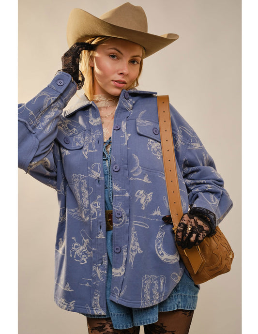 Western Printed Loose Fit Shacket - JACKETS